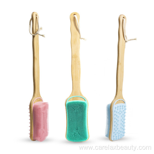 Bamboo long-handle silicone bath brush